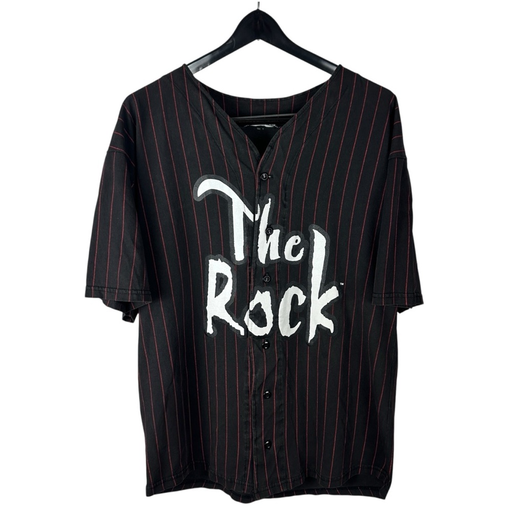 Vintage 90s WWF The Rock People’s Champ Pinstriped Baseball Jersey Size XL